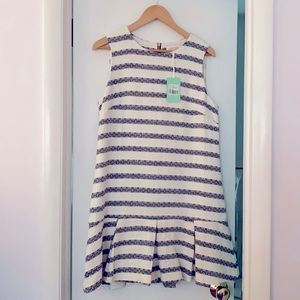 Navy and white tweed striped dress